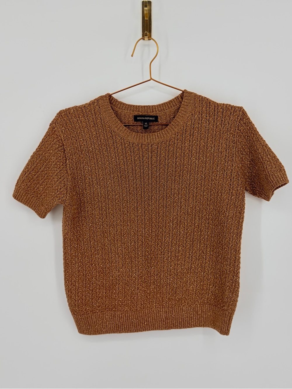 Banana Republic Metallic Gold Bronze Short Sleeve Knit Sweater Top XS